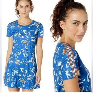Adidas X Farm Rio Blue Butterfly Print Dress Short Sleeves Size Small